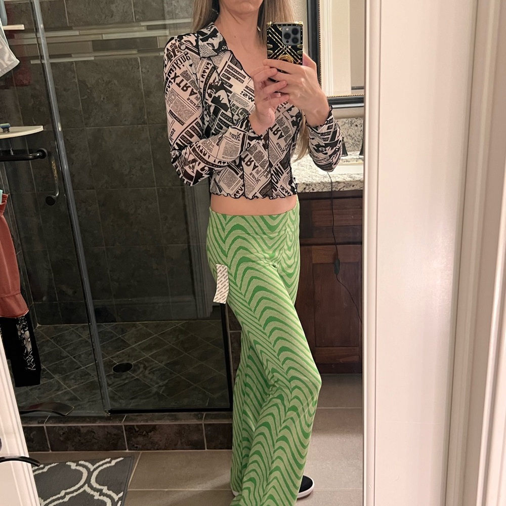 Urban Outfitters Green Psychedelic Swirl Flare Pants - Picture 3 of 13